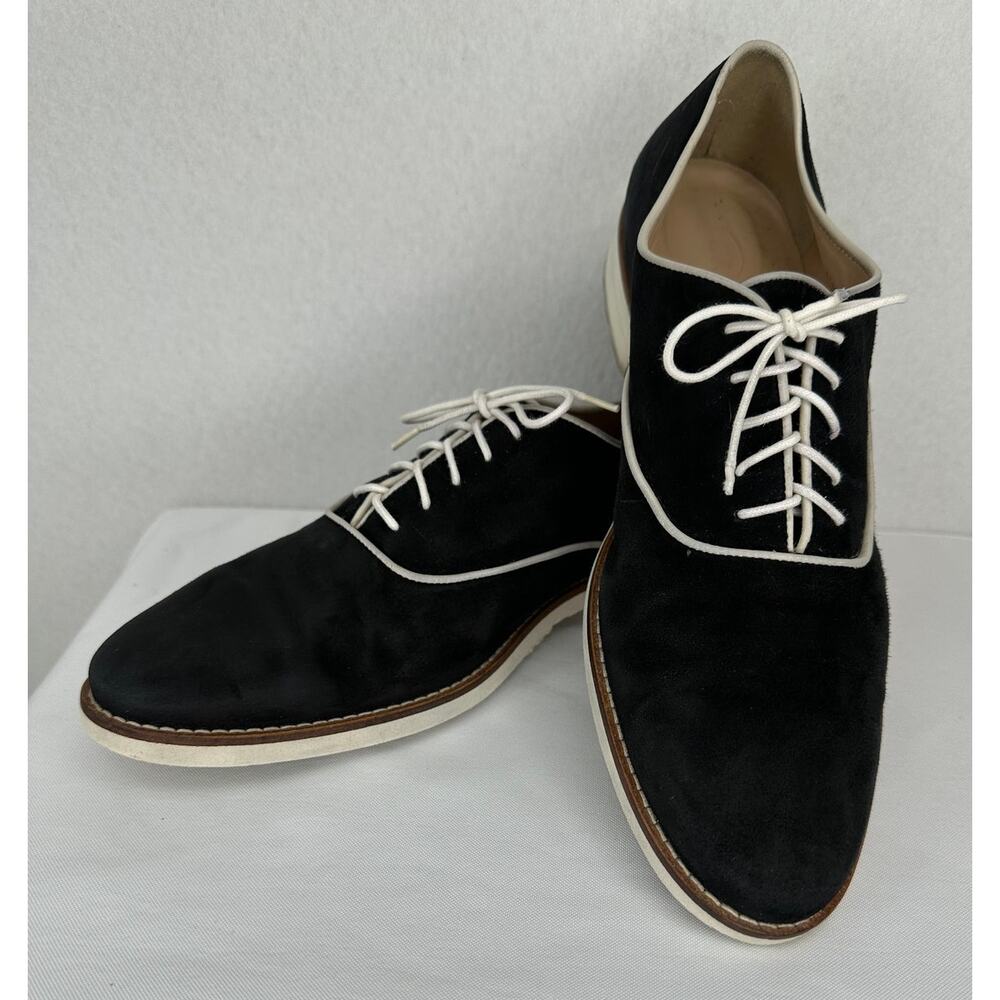 J Crew Piped Mercer Black Suede Loafers B7952 Size 9 1/2 - Picture 1 of 9